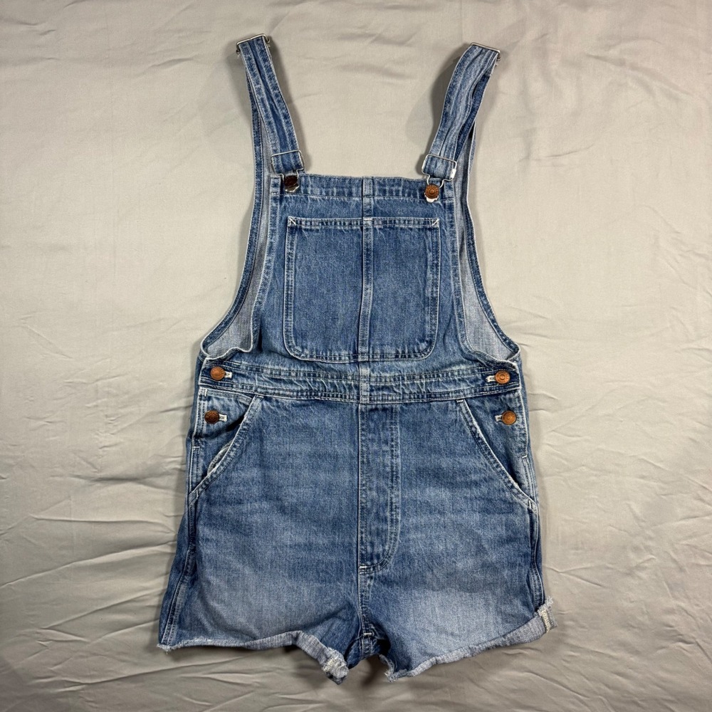 Madewell Denim Short Overalls Medium Wash Blue Womens XS whimsical workwear-chic